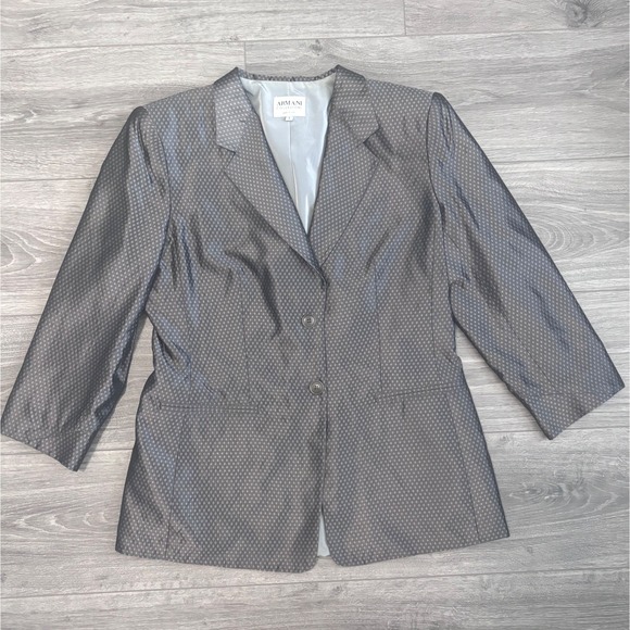 Armani Collezioni Jackets & Blazers - Armani Collezioni Blazer IT 44 / US 8 Silk Blend Gray Dot Jacquard Made in Italy